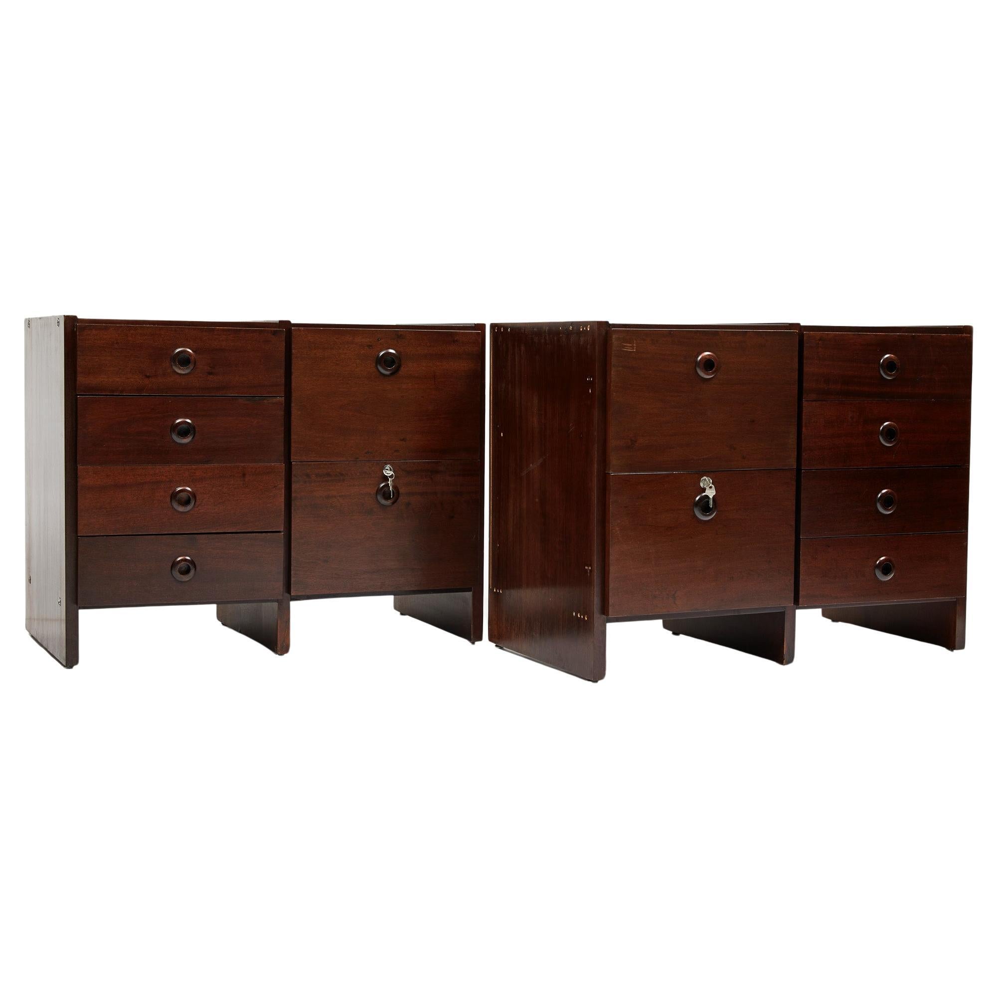 Brazilian Modern File Cabinet Pair in Wood by Geraldo de Barros, c 1970, Brazil