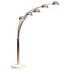 Brazilian Modern Floor Lamp with Five Bulbs in Chrome, Glass & Marble, 1960s