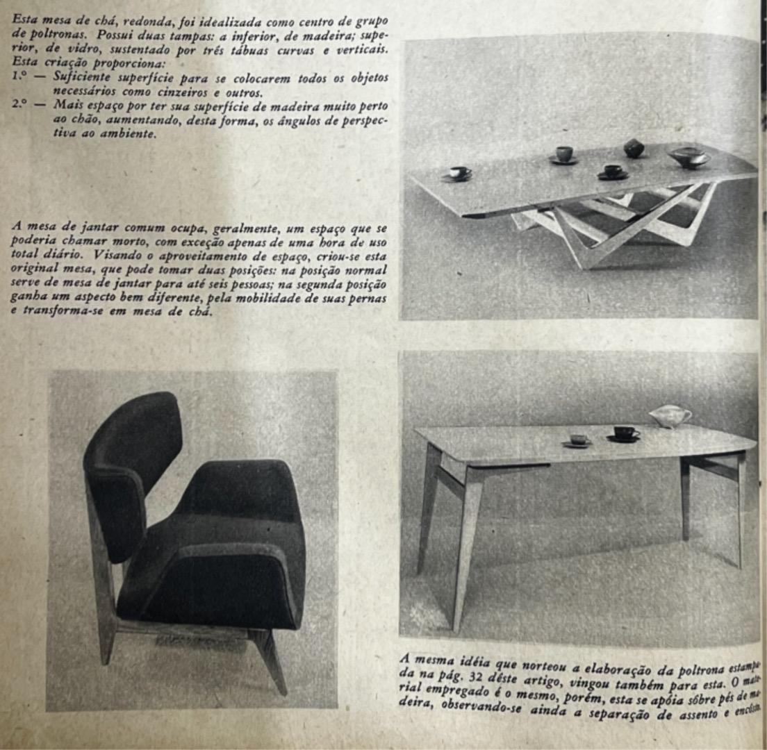 Table de salle à manger et table basse pliable moderne brésilienne en bois dur, Carlo Hauner Brésil 6