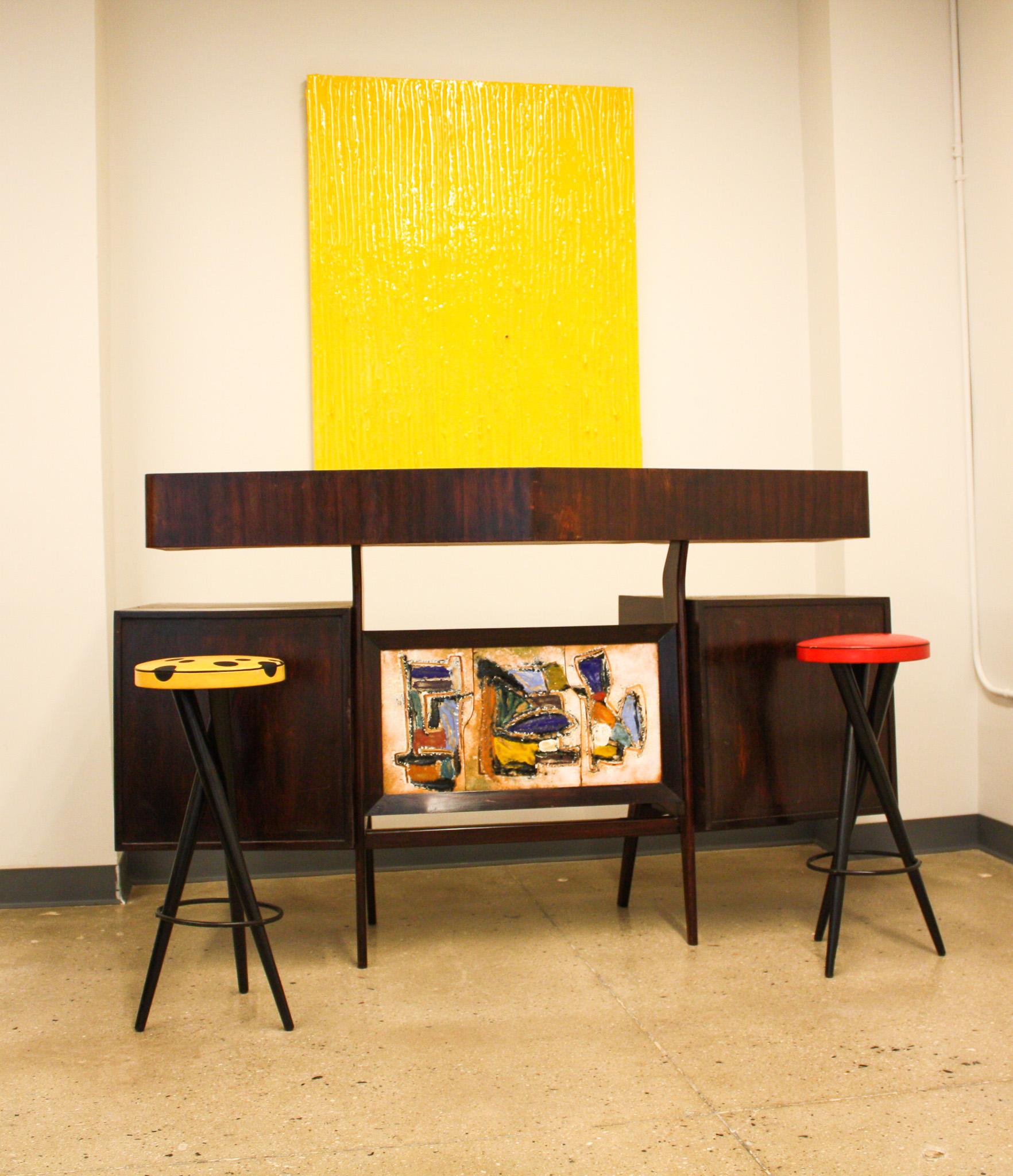 Brazilian Modern Hand Painted Bar in Hardwood by G. Scapinelli, 1950s, Brazil For Sale 4
