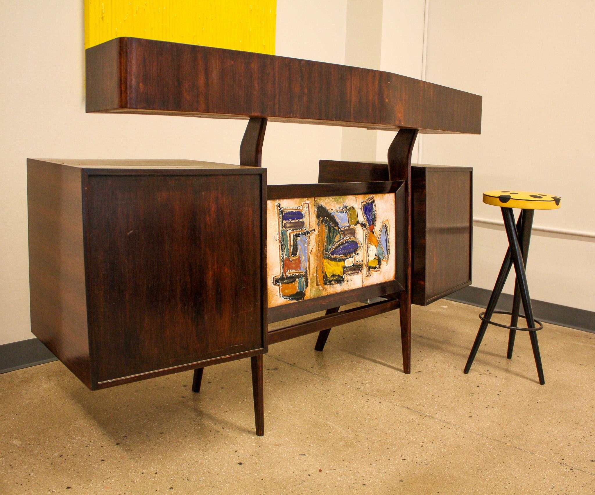 Brazilian Modern Hand Painted Bar in Hardwood by G. Scapinelli, 1950s, Brazil For Sale 5