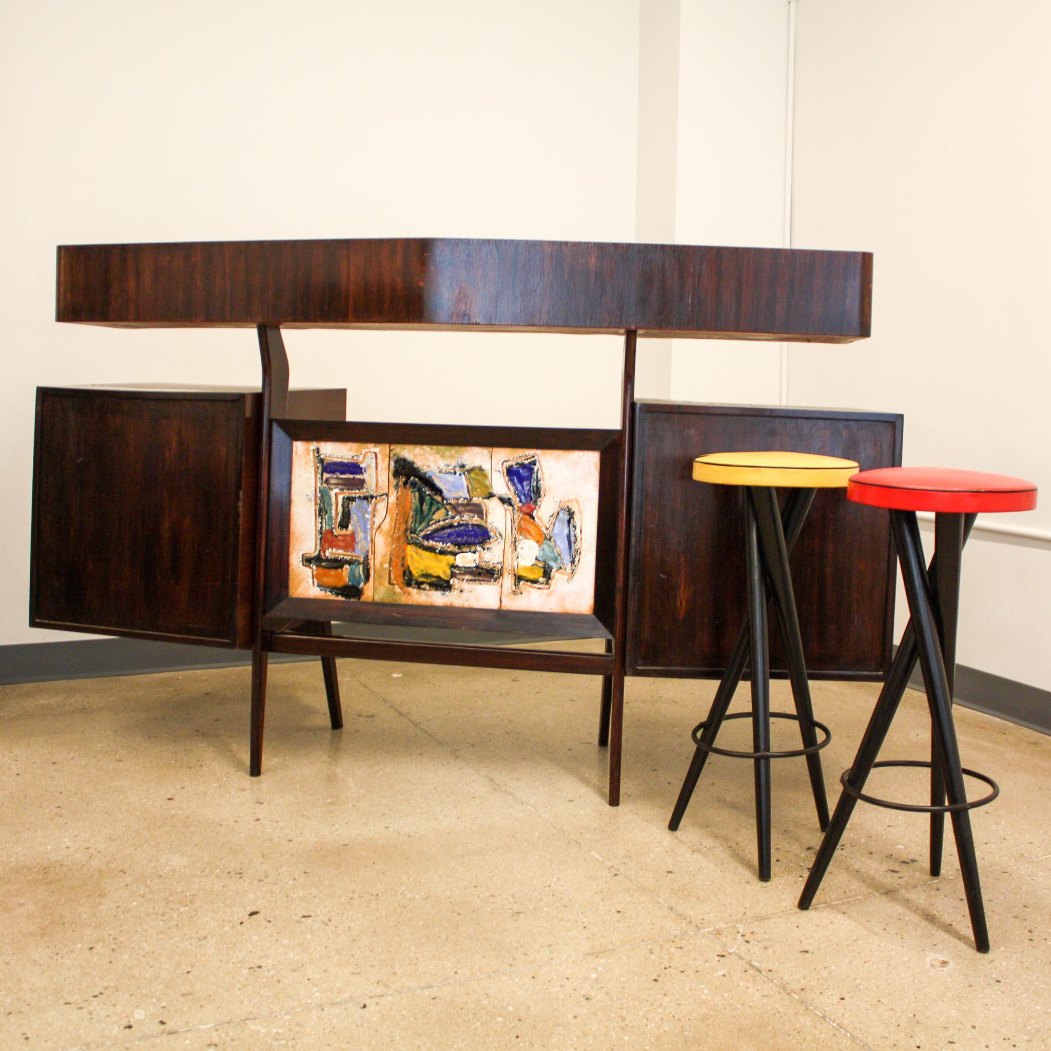 Brazilian Modern Hand Painted Bar in Hardwood by G. Scapinelli, 1950s, Brazil For Sale 6