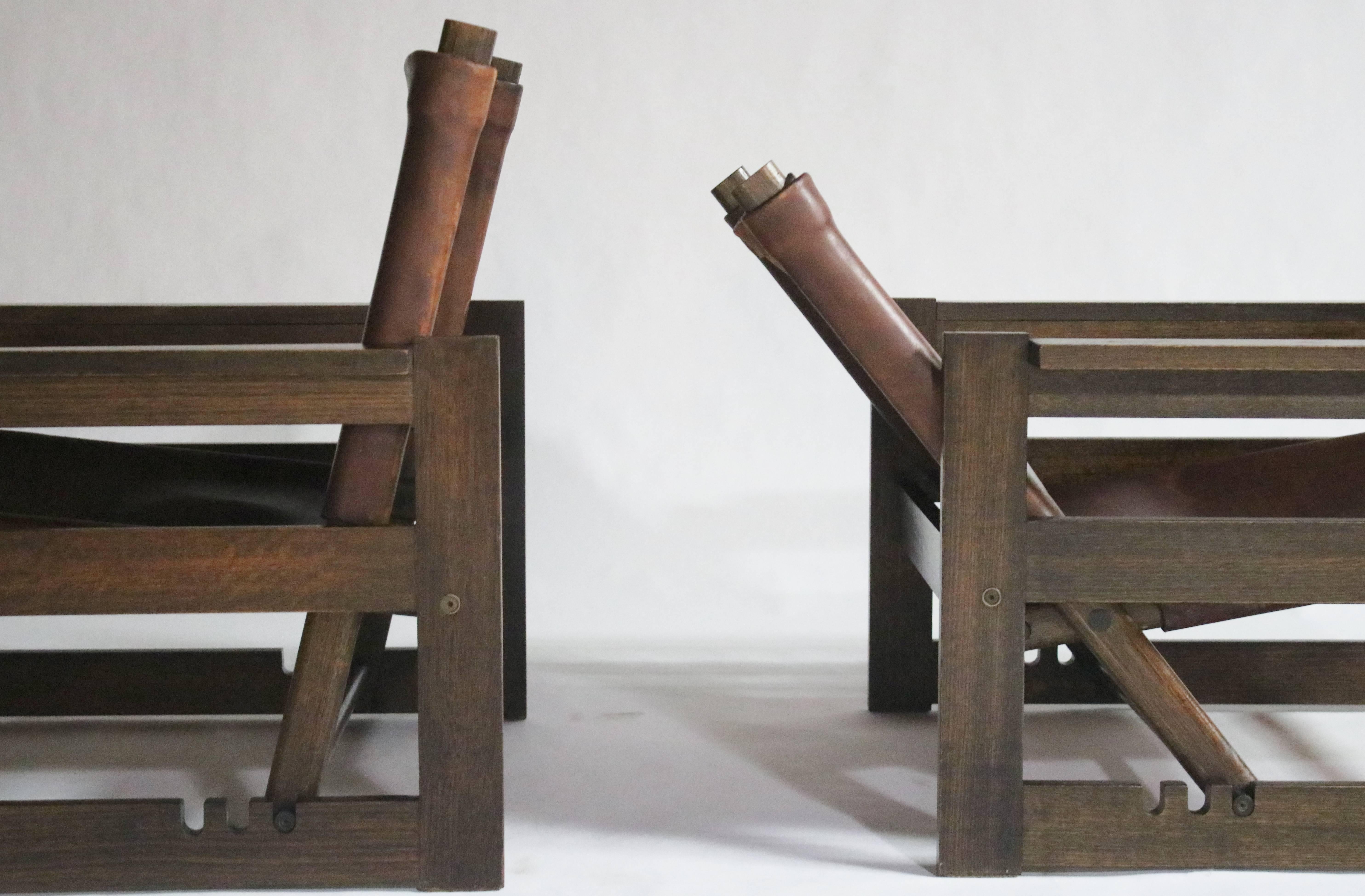 Mid-Century Modern Brazilian Modern Jacaranda and Saddle Leather Sling Chairs