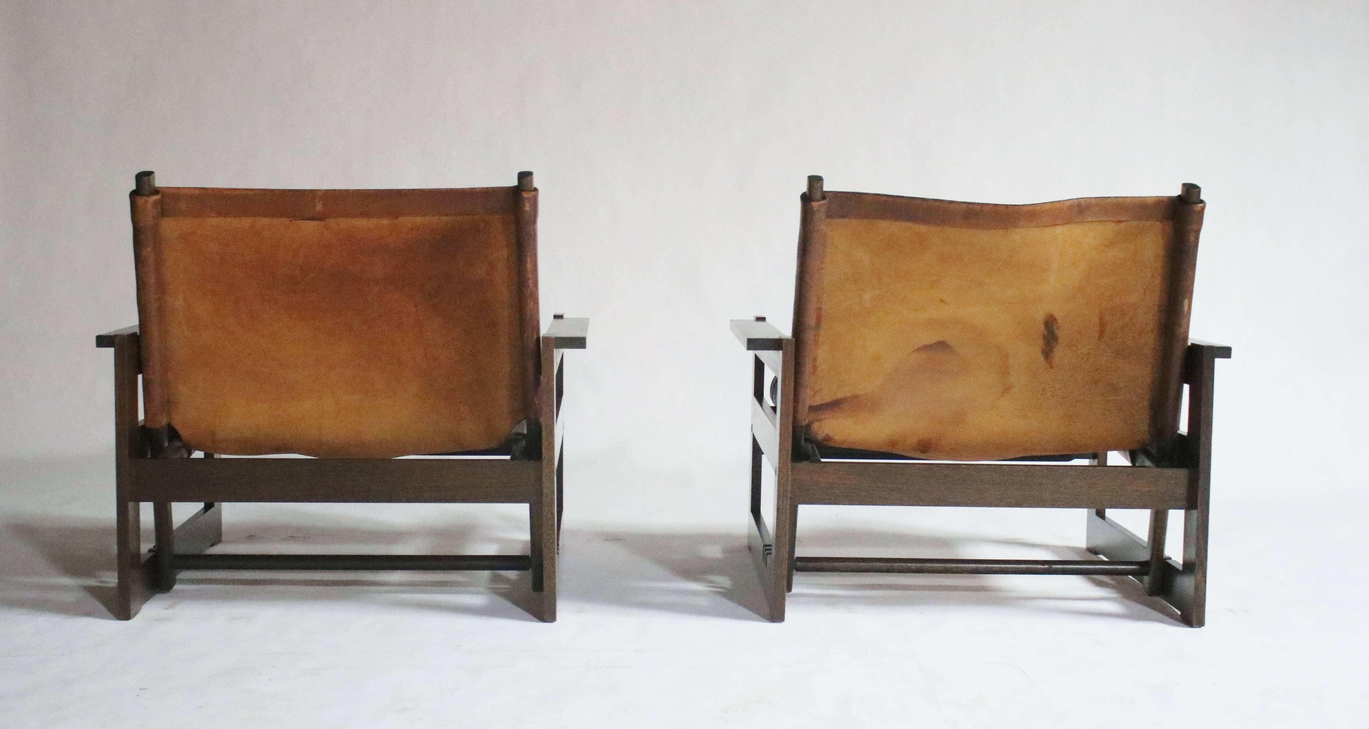 Mid-20th Century Brazilian Modern Jacaranda and Saddle Leather Sling Chairs