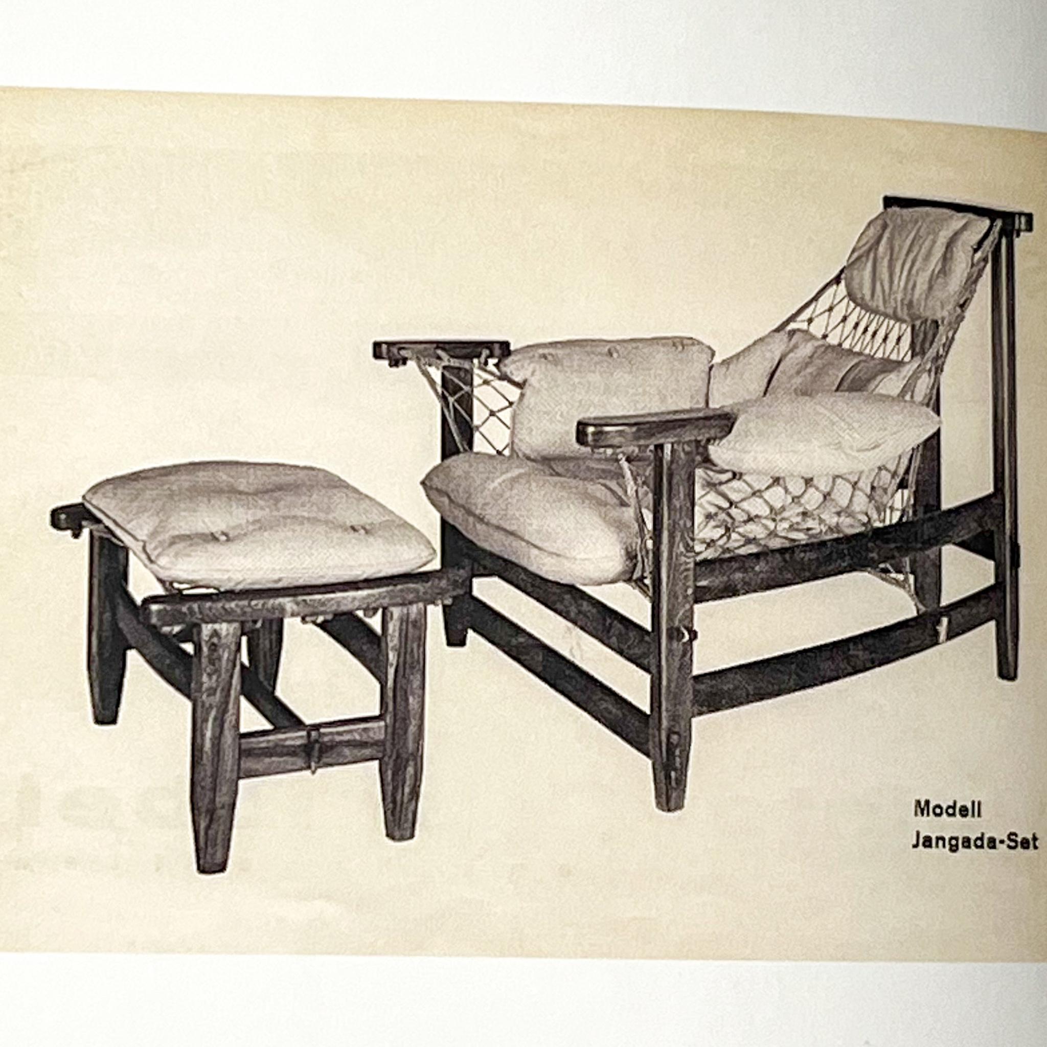 Brazilian Modern “Jangada” Armchair & Stool in Hardwood & Leather, Jean Gillon For Sale 11
