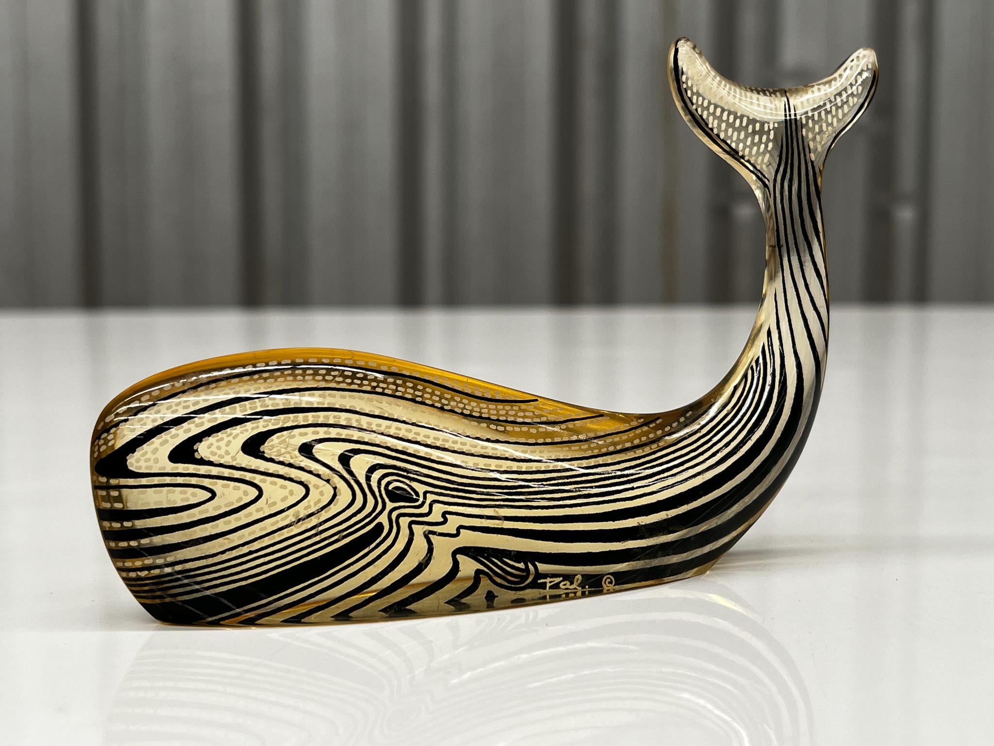 This Brazilian modern kinetic sculpture of a whale in resin was designed by Abraham Palatinik in the 1960s. This is part of the Artemis collection that features hundreds of different animals, each with sleek, flat silhouettes. This fun and playful