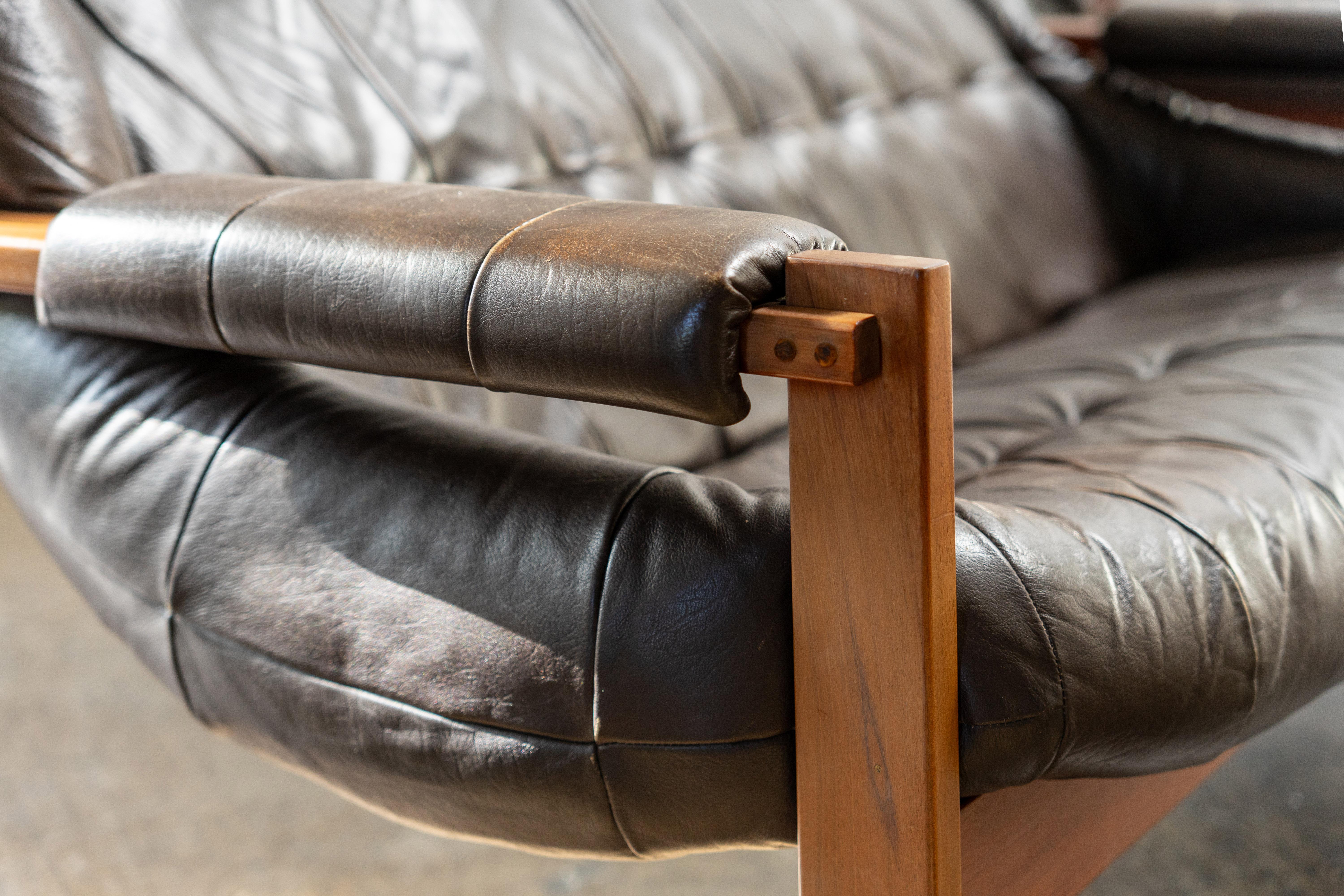 Brazilian Modern Leather Sofas and Lounge Chair by Percival Lafer Brazil, 1970s In Good Condition For Sale In Rosendahl, DE