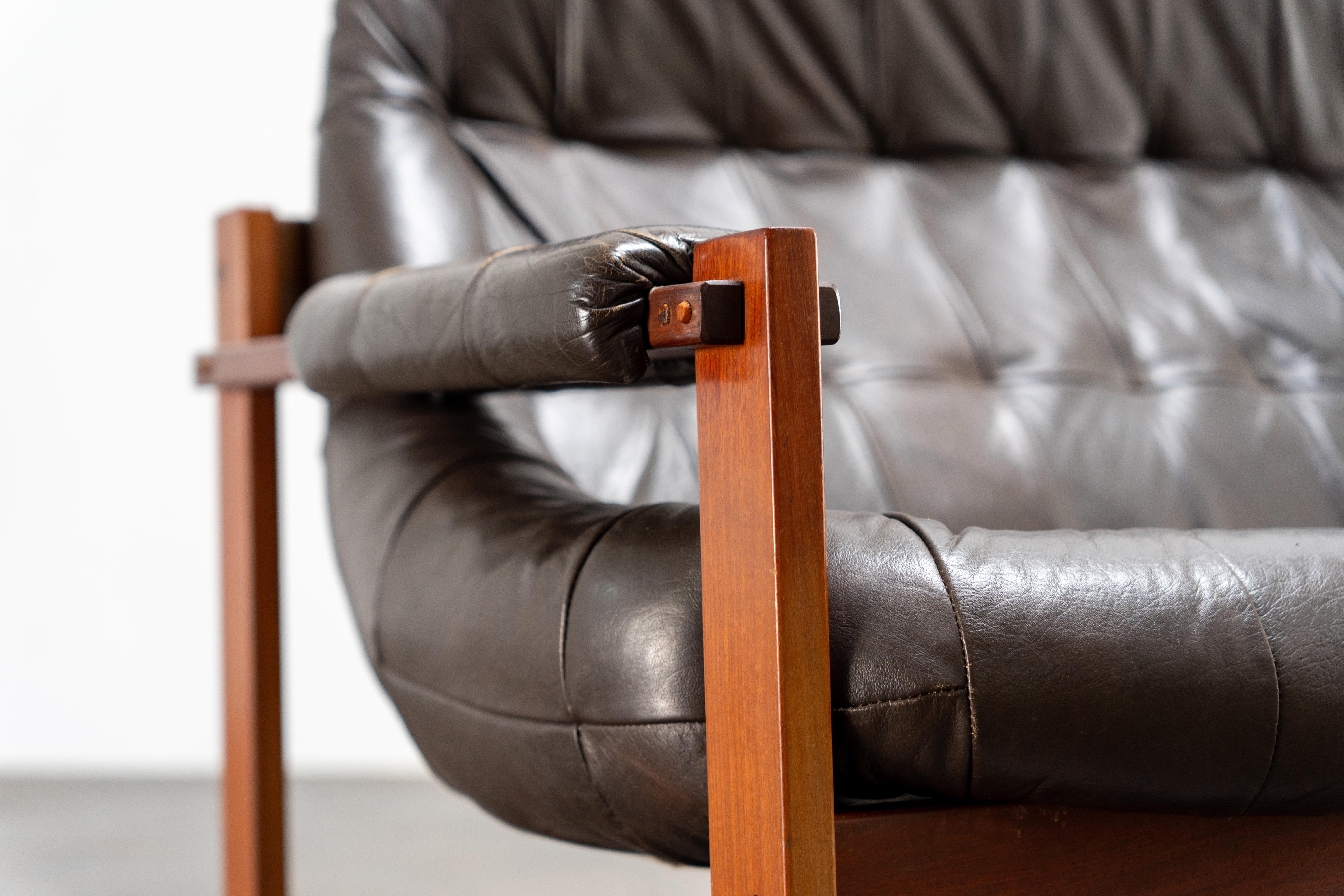Brazilian Modern Leather Sofas and Lounge Chair by Percival Lafer Brazil, 1970s For Sale 4
