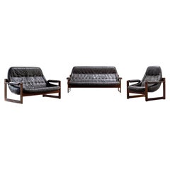Used Brazilian Modern Leather Sofas and Lounge Chair by Percival Lafer Brazil, 1970s