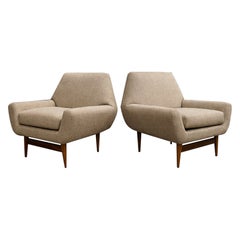 Brazilian Modern Lounge Chairs, Caviúna Wood, Wool Upholstery, 1950s