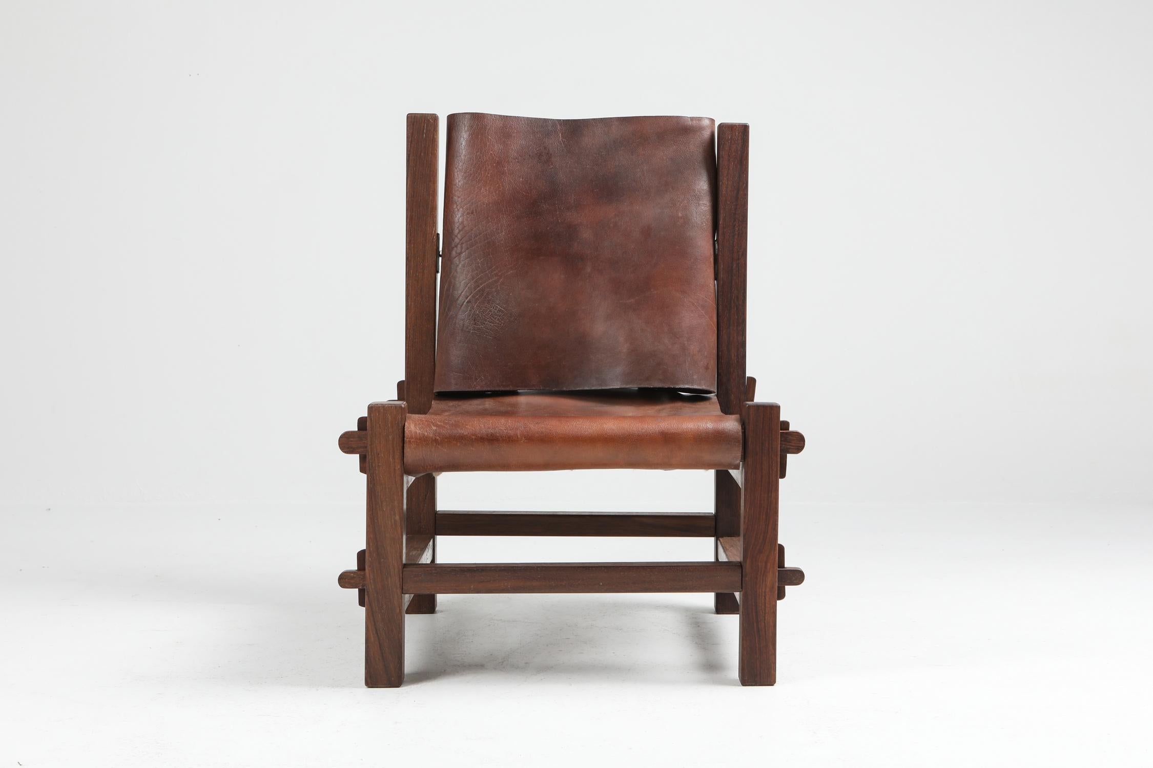 Leather Brazilian Modern Lounge Chairs in Solid Jacaranda