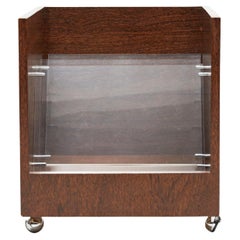 Brazilian Modern Magazine & LP Rack with Wheels in Wood, Acrylic. Brazil, 1970's