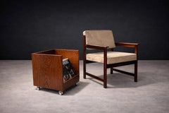 Brazilian Modern Magazine & LP Rack with Wheels in Wood, Acrylic. Brazil, 1970's