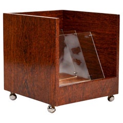 Brazilian Modern Magazine & LP Rack with Wheels in Wood, Acrylic. Brazil, 1970's