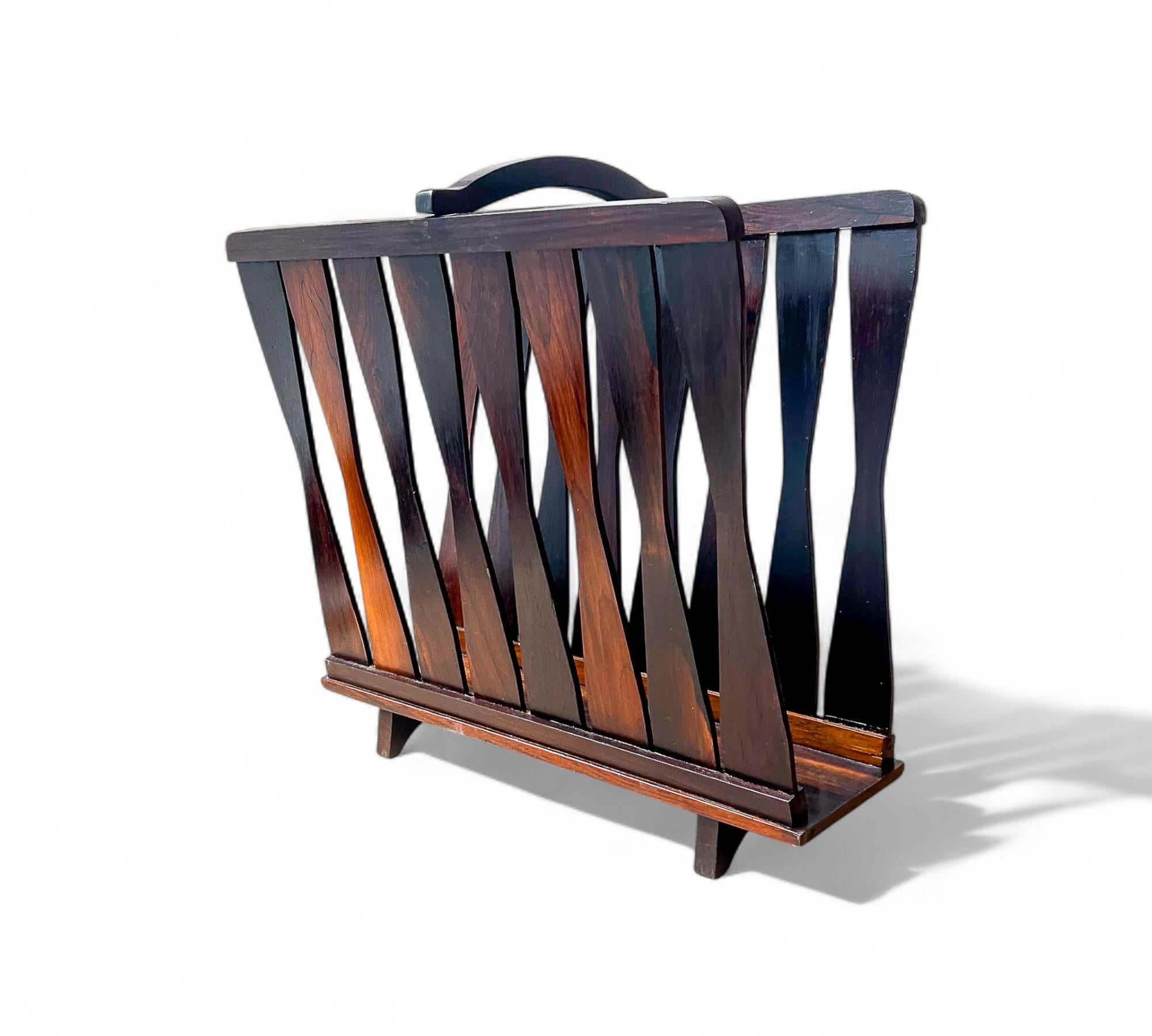 Woodwork Brazilian Modern Magazine Rack in Hardwood, Brazil, 1960s For Sale