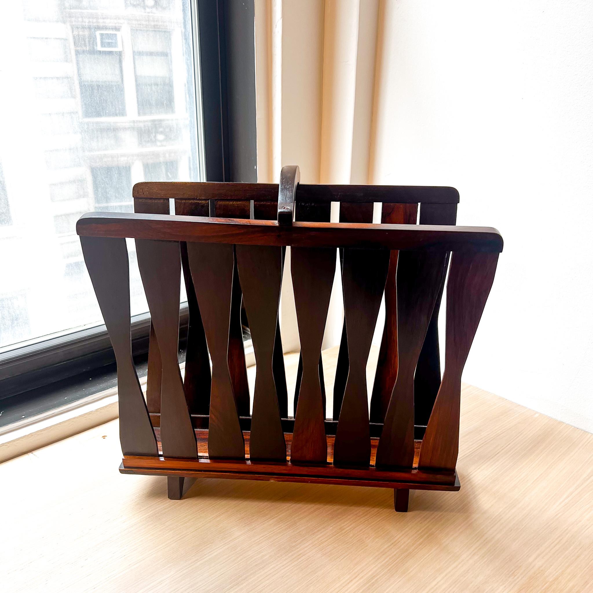 20th Century Brazilian Modern Magazine Rack in Hardwood, Brazil, 1960s For Sale