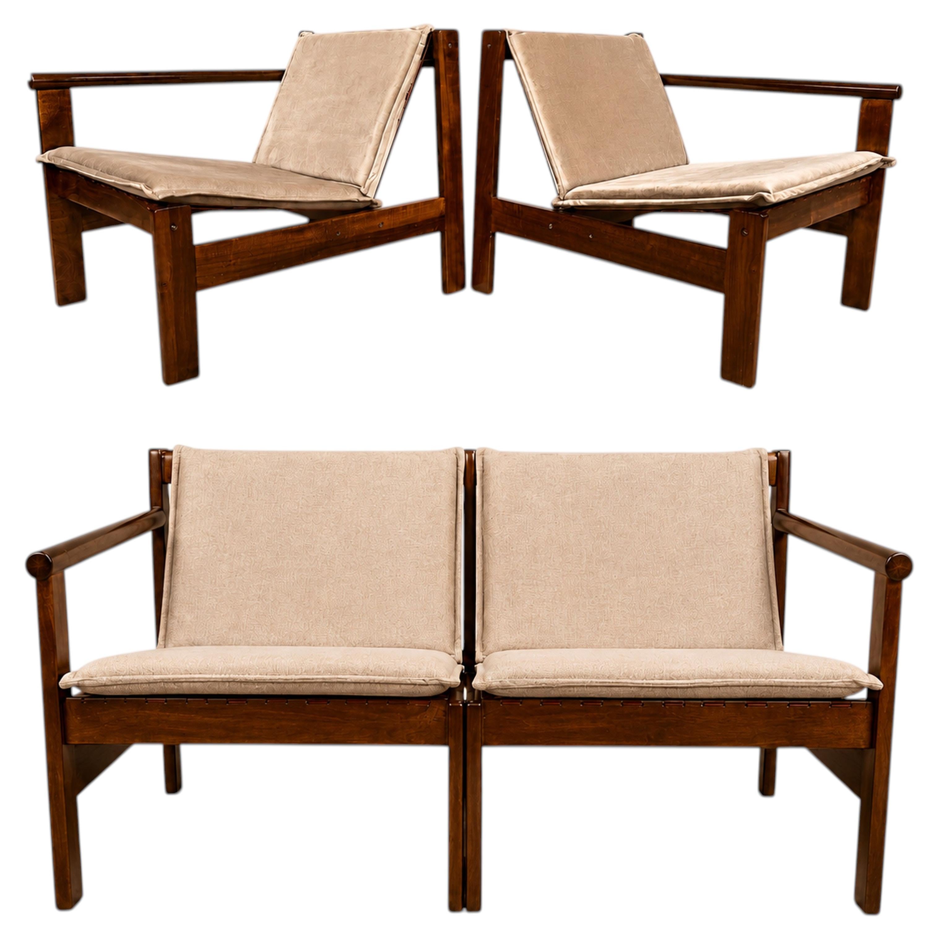 Moderne modulare brasilianische Zweisitzer-Sofa / Loungesessel aus Imbuia-Holz, Michel Arnault im Angebot