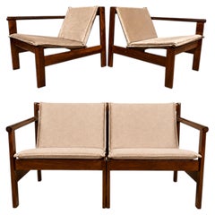 Moderne modulare brasilianische Zweisitzer-Sofa / Loungesessel aus Imbuia-Holz, Michel Arnault