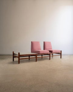 Brazilian Modern Modular Sofa with Wood Base and Marble Side Table, 1960