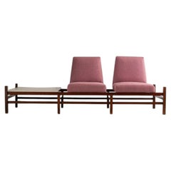 Brazilian Modern Modular Sofa with Wood Base and Marble Side Table, 1960