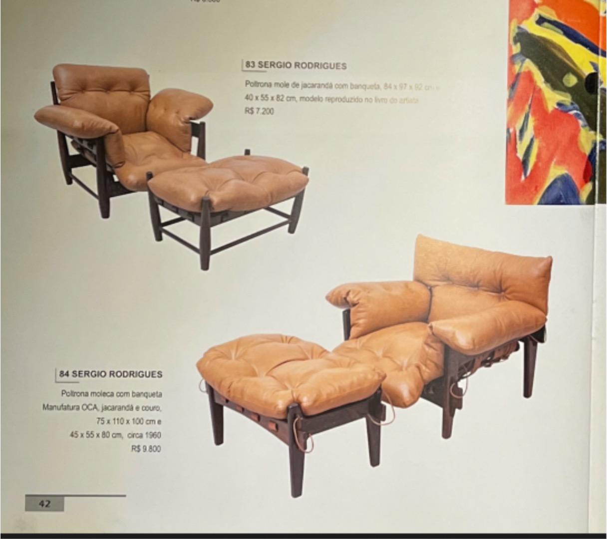 Brazilian Modern Mole Armchair & Stool Hardwood & Leather Sergio Rodrigues 1957 7