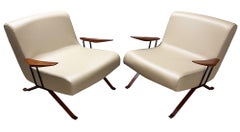 Brazilian Modern "MP-01" 2 Chair Set in Wood and Leather by Percival Lafer, 1963