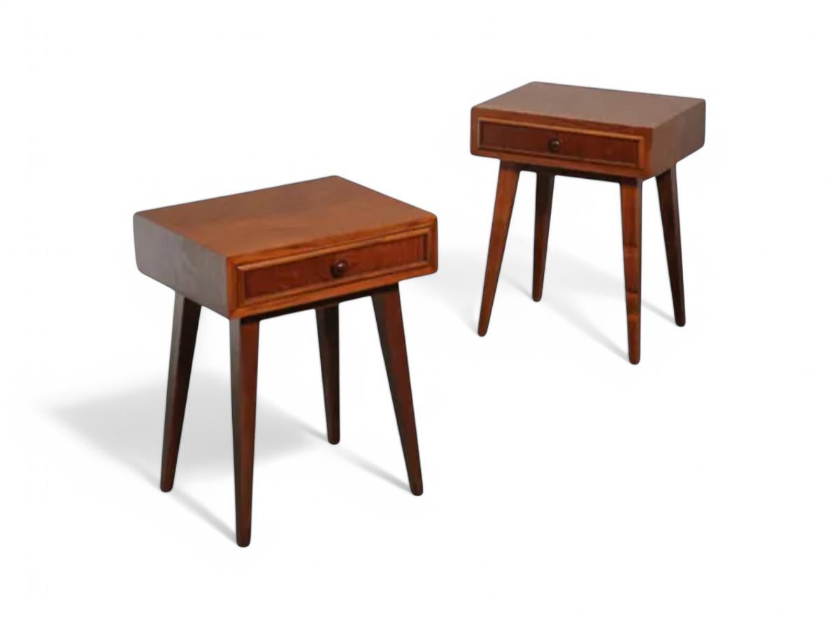 Mesillas de noche modernas brasileñas con cajón en madera dura, Tepperman, años 50, Brasil Moderno de mediados de siglo