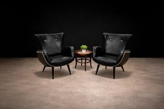 Brazilian Modern Pair of Armchairs in & Faux Black Leather, Unknown, c. 1950’s