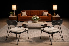 Brazilian Modern Pair of Armchairs in Metal, Wood & Cushion, Carlo Hauner, 1950s