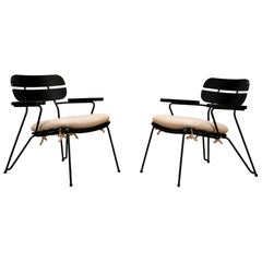 Brazilian Modern Pair of Armchairs in Metal, Wood & Cushion, Carlo Hauner, 1950s