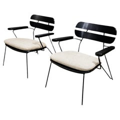 Brazilian Modern Pair of Armchairs in Metal, Wood & Cushion, Carlo Hauner, 1950s