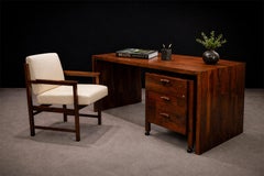 Brazilian Modern Pair of Armchairs in Rosewood & Beige Leather, Bureau, 1960s