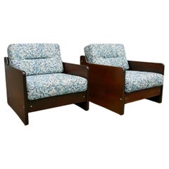 Brazilian Modern Pair of Armchairs in Wood & Fabric, Geraldo de Barros, 1970s