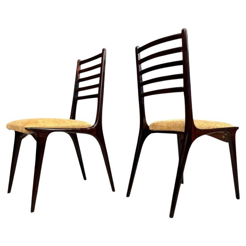 Brazilian Modern Pair of Chairs in Hardwood & Chenille, Carlo Hauner, 1950s