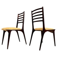 Brazilian Modern Pair of Chairs in Hardwood & Chenille, Carlo Hauner, 1950s