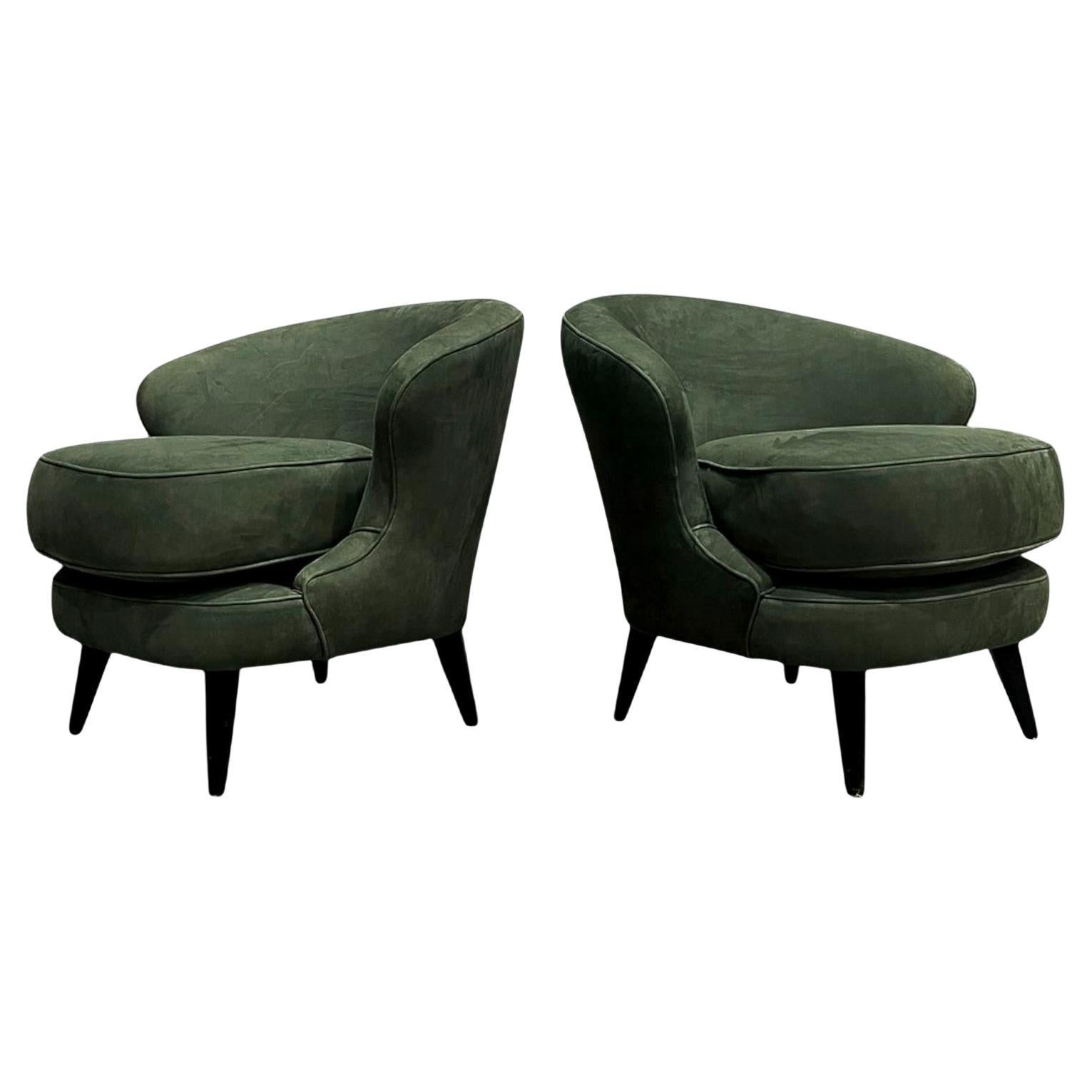 Paire de fauteuils Concha modernes brésiliens en daim vert, Joaquim Tenreiro, 1960 en vente