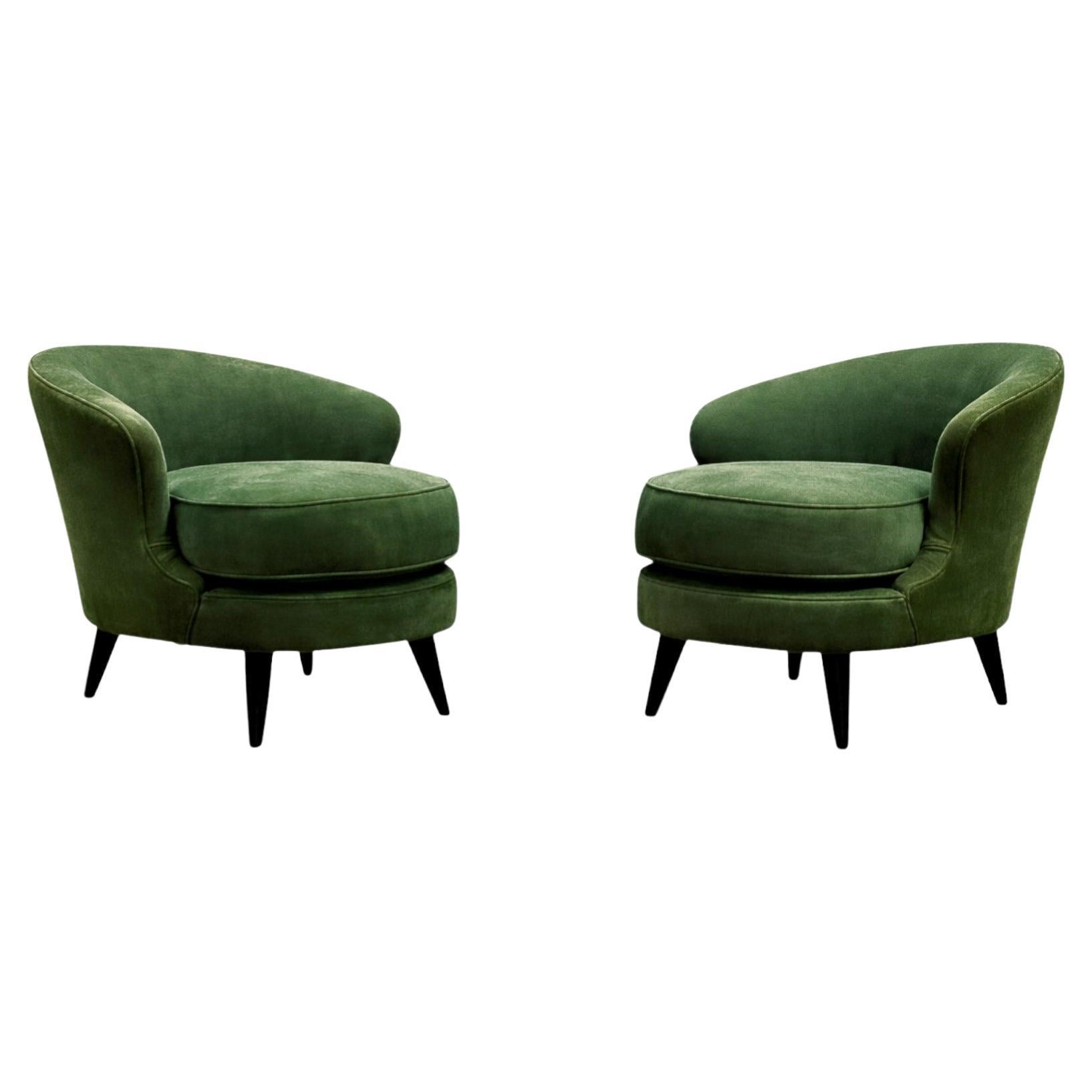 Paire de fauteuils Concha modernes brésiliens en daim vert, Joaquim Tenreiro, 1960