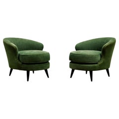 Brazilian Modern Pair of Concha Armchairs in Green Suede, Joaquim Tenreiro, 1960