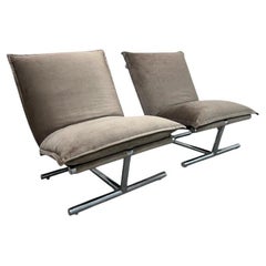 Brazilian Modern Pair of Lounge Chairs in Velvet & Metal, Novo Rumo, c. 1970