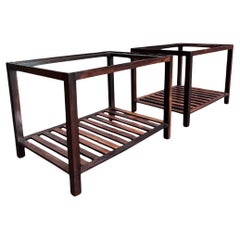 Brazilian Modern Pair of Side Tables in Hardwood & Glass, Fatima, c. 1960s