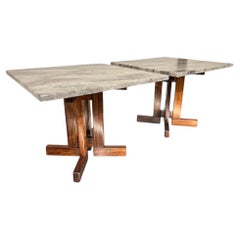 Brazilian Modern Pair of Side Tables in Rosewood and Granite by Celina, c. 1960