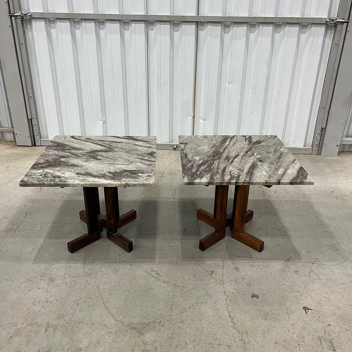Brazilian Modern Pair of Side Tables in Rosewood and Granite by Celina, c. 1960 In Good Condition For Sale In New York, NY