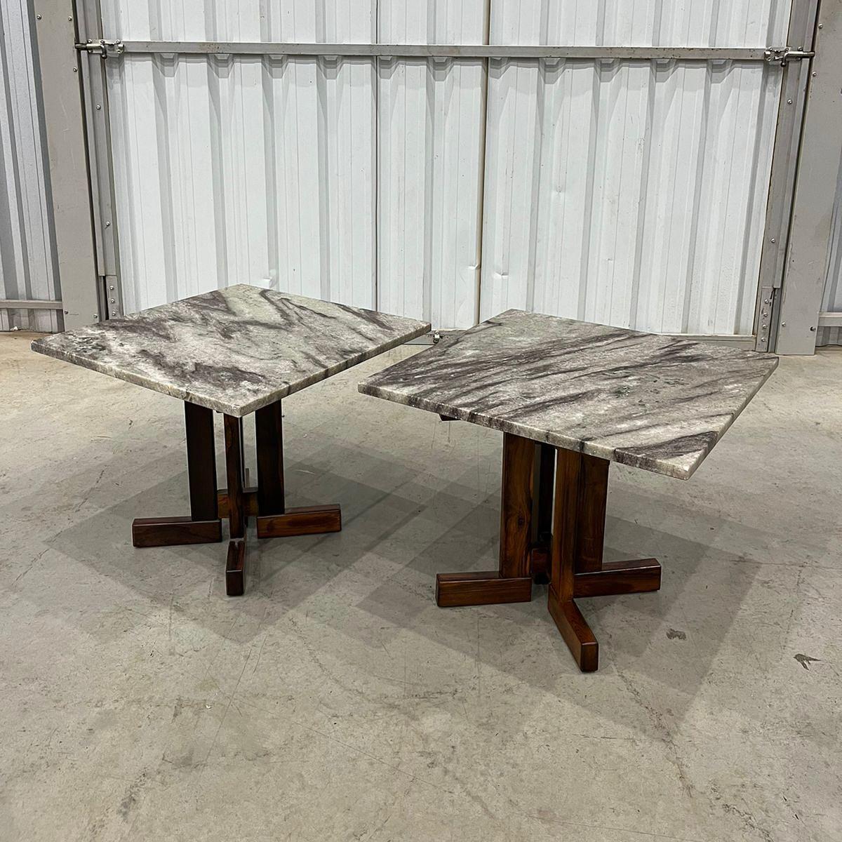 20th Century Brazilian Modern Pair of Side Tables in Rosewood and Granite by Celina, c. 1960 For Sale