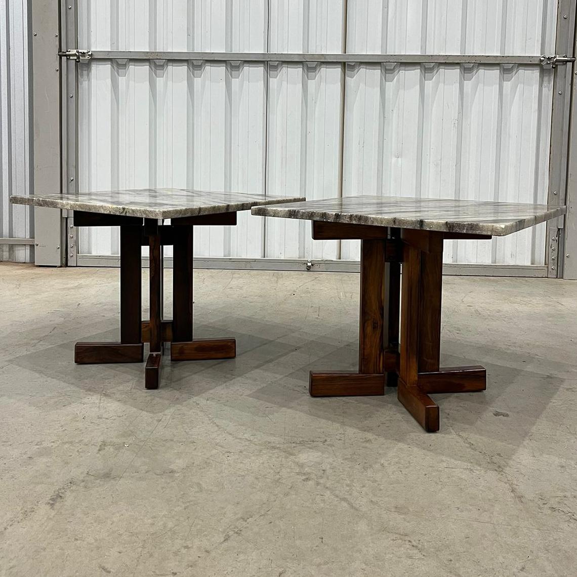 Brazilian Modern Pair of Side Tables in Rosewood and Granite by Celina, c. 1960 For Sale 1