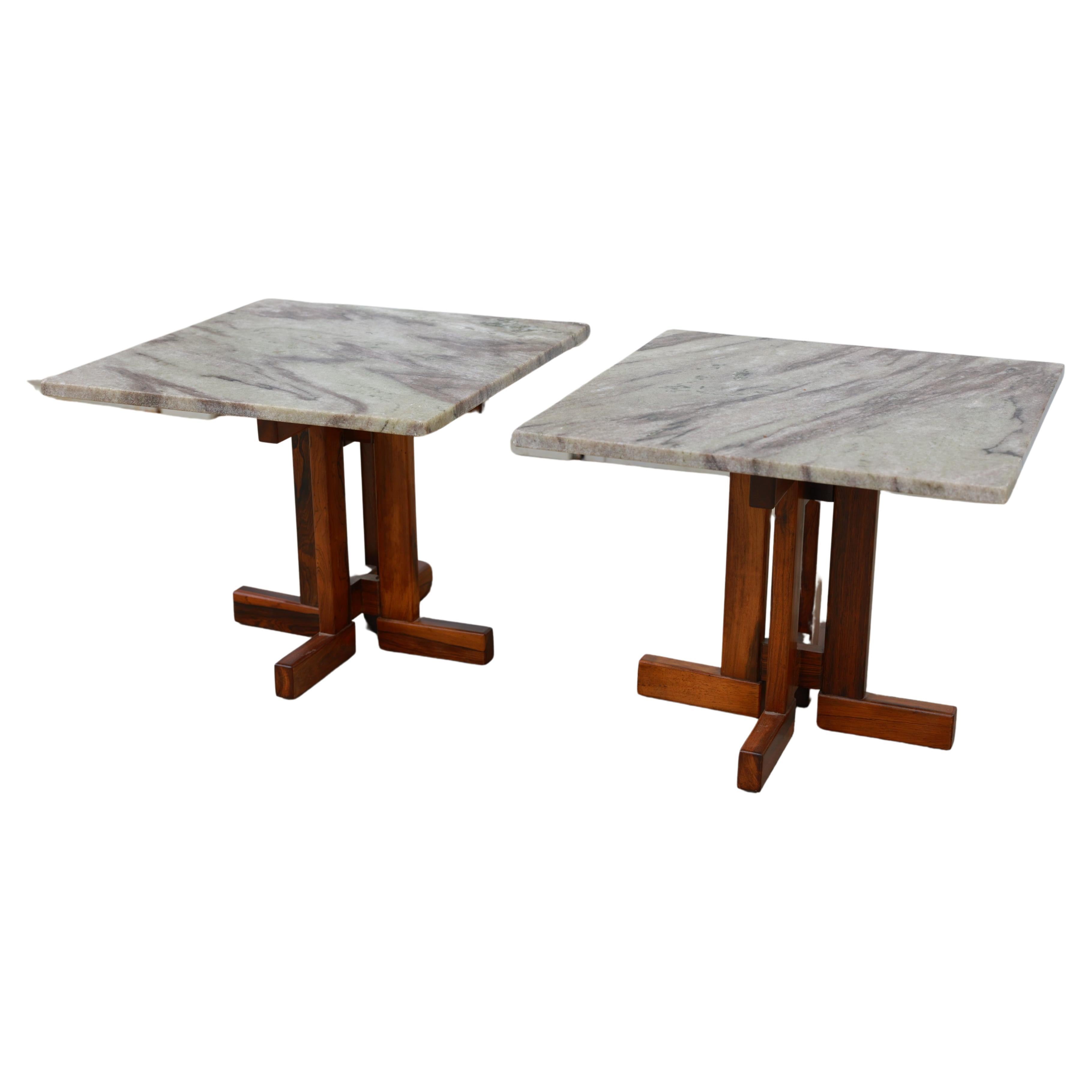Paire de tables d'appoint brésiliennes modernes en bois de rose et granit par Celina, vers 1960