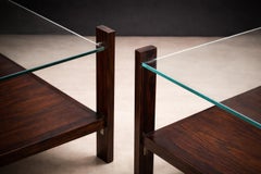 Brazilian Modern Pair of Square Side Tables in Rosewood and Glass, Brazil, 1960s