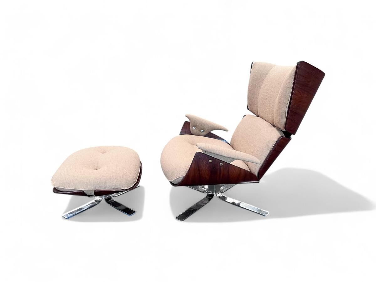 Mid-Century Modern Fauteuil moderne brésilien Paulistana avec pouf de Jorge Zalszupin, vers 1959 en vente