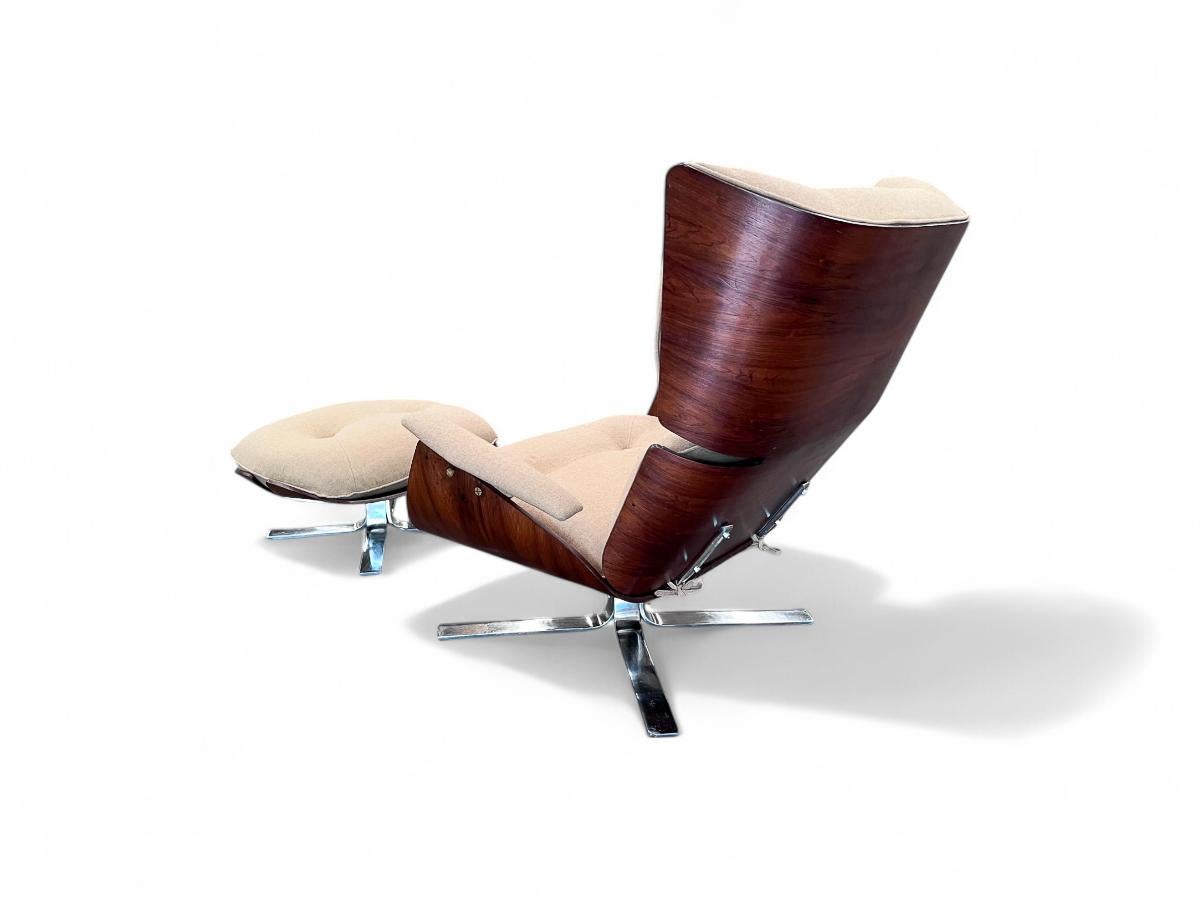 Brésilien Fauteuil moderne brésilien Paulistana avec pouf de Jorge Zalszupin, vers 1959 en vente