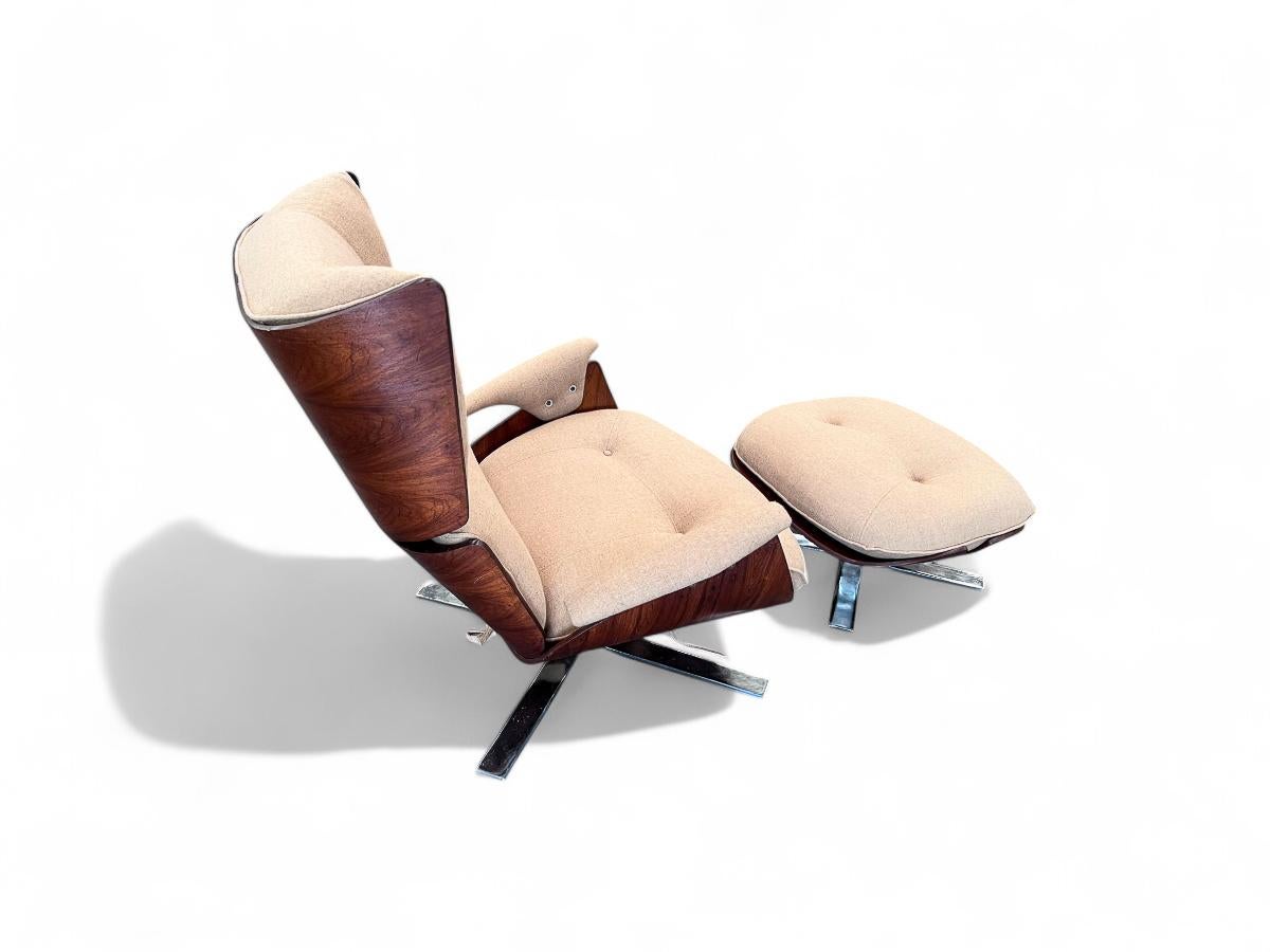 Fauteuil moderne brésilien Paulistana avec pouf de Jorge Zalszupin, vers 1959 Bon état - En vente à New York, NY