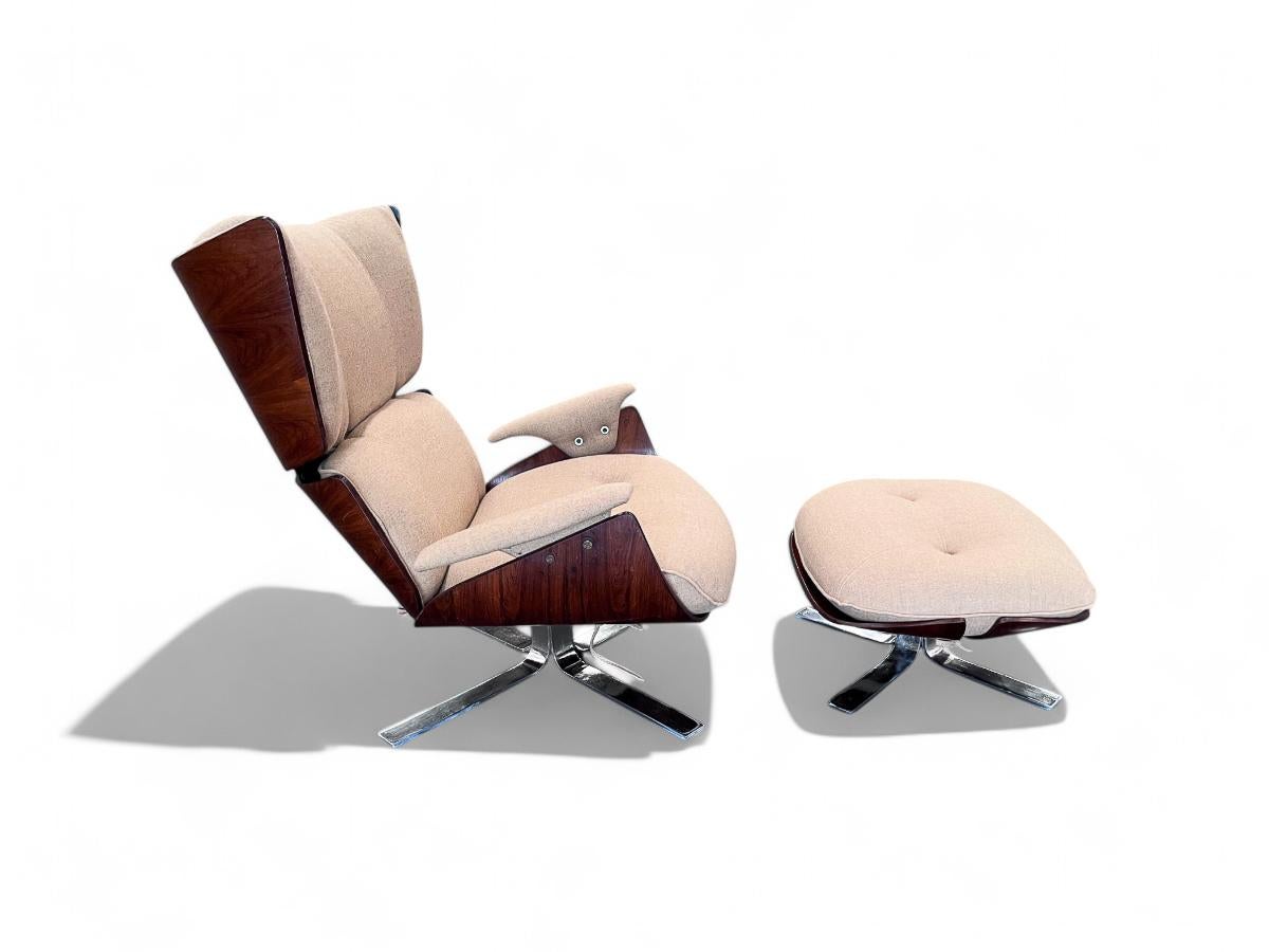 20ième siècle Fauteuil moderne brésilien Paulistana avec pouf de Jorge Zalszupin, vers 1959 en vente